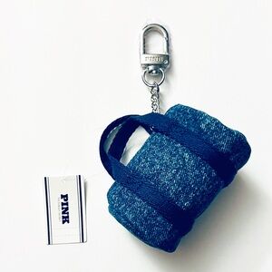 PINK VICTORIA’S SECRET Mini Duffel Keychain Bag Charm Blue Denim